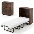 Cot Size Murphy Cabinet Bed with Mattress, 2-in-1 Folding Rollaway Guest Bed into Storage Cabinet with Lockable Wheels for Home Office
