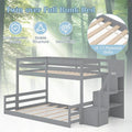 Twin Over Full Bunk Bed with Storage Stairs, Solid Wood Floor Bunk Bed with Full-Length Guardrails, Low Bunk Bed with for Kids Teens Adults