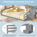 Twin Over Full Bunk Bed with Storage Stairs, Solid Wood Floor Bunk Bed with Full-Length Guardrails, Low Bunk Bed with for Kids Teens Adults