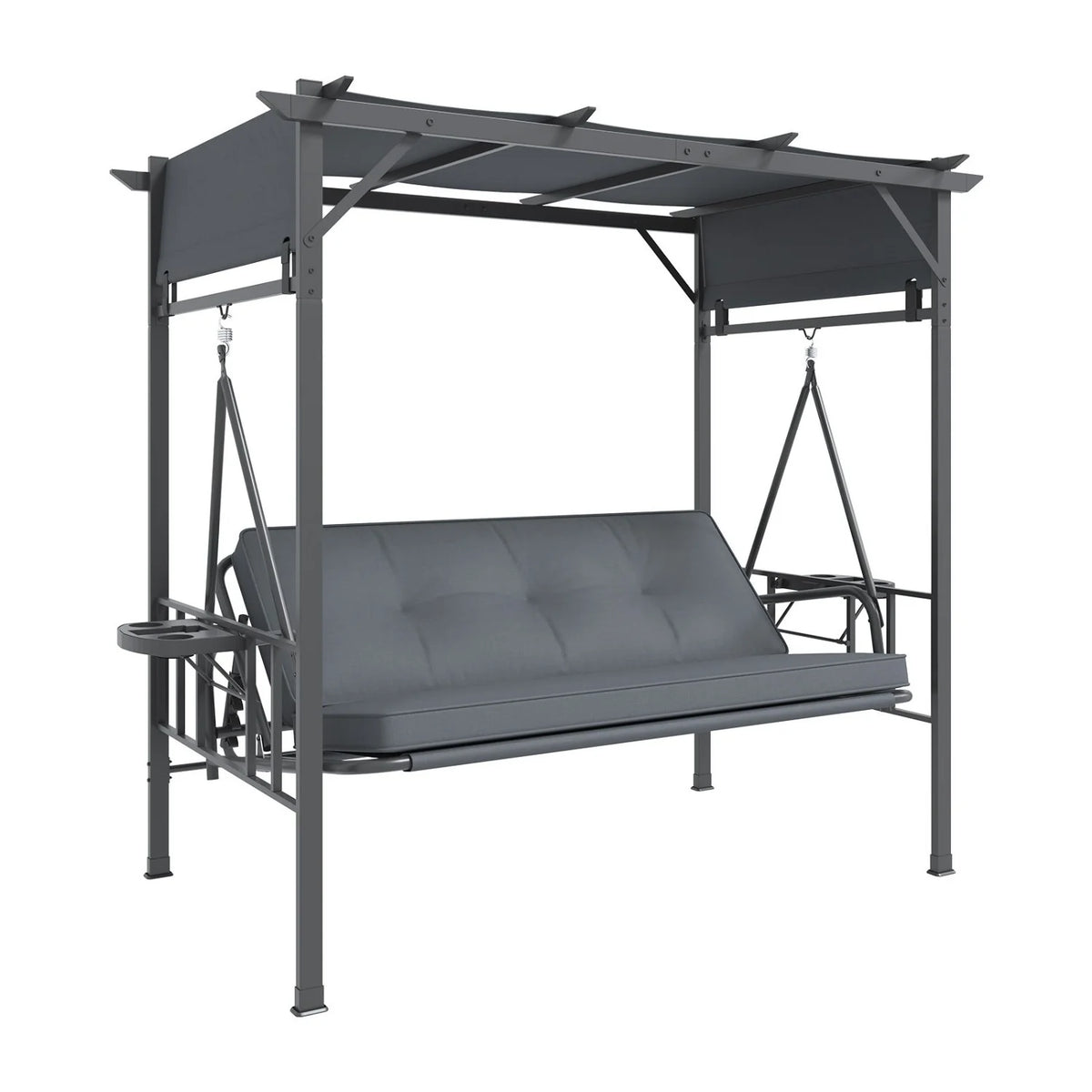 AECOJOY 2-in-1 Convertible Porch Swing Bed 3 Seat, Outdoor Patio Metal Pergola Swing