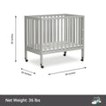 Dream on Me Jett Non - Full Size Folding Crib I Removable Wheels I Modern Nursey I Adjustable Mattress Support I Patent Folding System I Included 2.5 Mattress in Pebble Gray