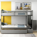 AECOJOY Twin over Full/Twin Convertible Bunk Bed with Storage Shelves and Drawers, Grey