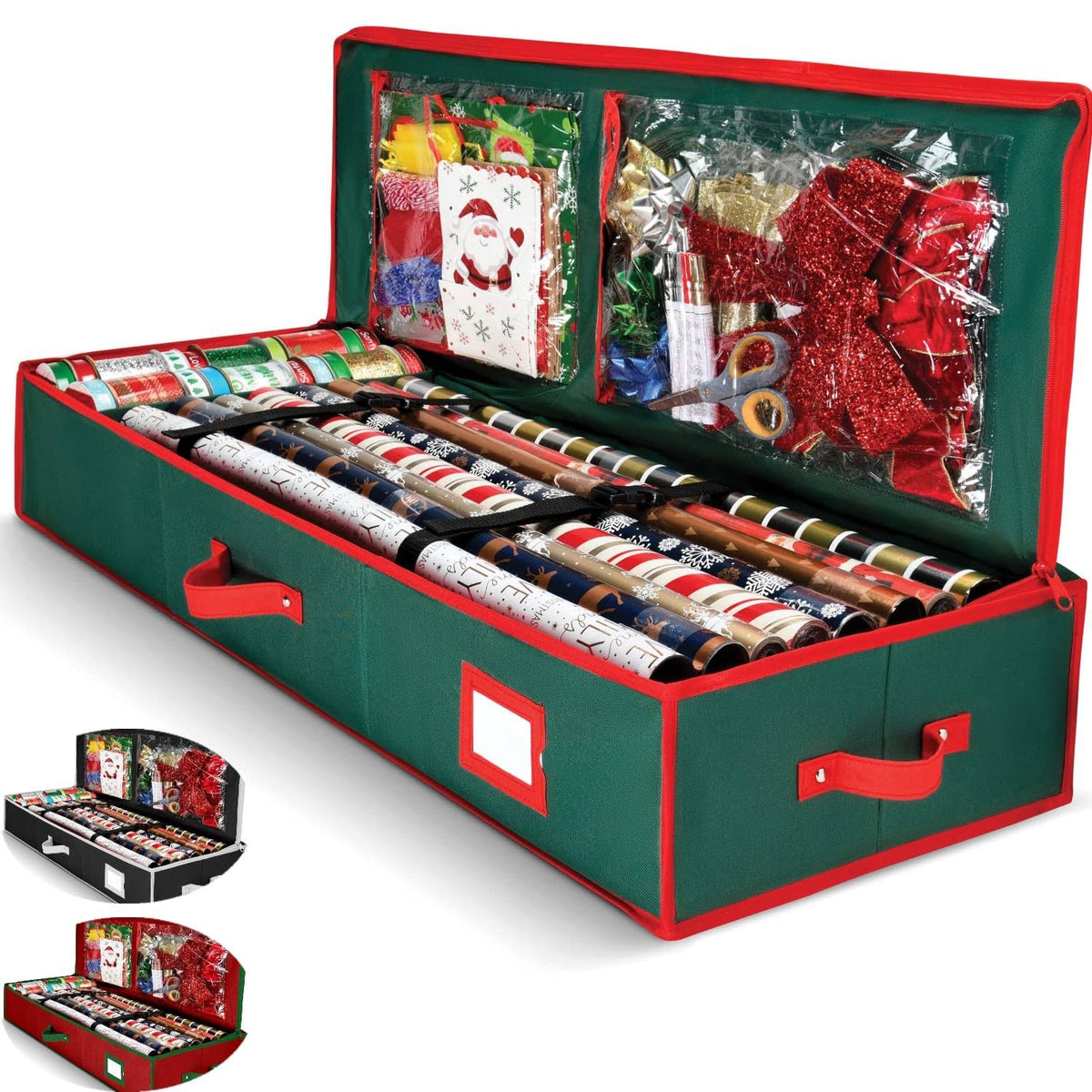 HOMIOR Gift Wrap Organizer, Christmas Wrapping Paper Storage Bag w/Useful Pockets for Xmas Accessories, Fits Upto 24 Rolls, Underbed Storage for Holiday
