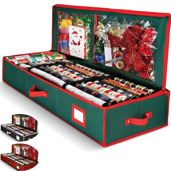 HOMIOR Gift Wrap Organizer, Christmas Wrapping Paper Storage Bag w/Useful Pockets for Xmas Accessories, Fits Upto 24 Rolls, Underbed Storage for Holiday