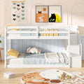 Twin Over Twin Bunk Bed with Storage Stairs, Solid Wood Floor Bunk Bed with Full-Length Guardrails, Low Bunk Bed with for Kids Teens Adults