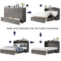 ZAFLY Murphy Bed with Trifold Foam Mattress, Cabinet Bed Has USB Charging Station, Convertible Bed with Storage Platform, Cabinet Chest Bed with Large Drawers for Living Room/Bedroom (Grey)