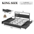 LED Full Bed Frame with Storage Headboard & 4 Drawers, Industrial Metal Platform Bed with Power Charging Station & USB Ports