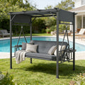 AECOJOY 2-in-1 Convertible Porch Swing Bed 3 Seat, Outdoor Patio Metal Pergola Swing