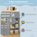 Twin Over Full Bunk Bed with Storage Stairs, Solid Wood Floor Bunk Bed with Full-Length Guardrails, Low Bunk Bed with for Kids Teens Adults