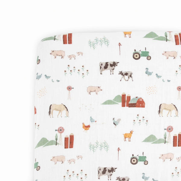 Little Unicorn Cotton Muslin Crib Sheet - Farmyard