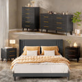 Bedroom Furniture Set - Includes Queen Bed Frame, Nightstands Set of 2, 5 - Drawer Dresser & Double Wide 6 - Drawer Dresser - Modern Storage Solution for Stylish Home Decor, Black