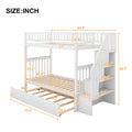 AECOJOY Twin Over Twin Bunk Bed with Trundle and Storage, Solid Pine Wood White