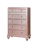 Contemporary Rosé Gold Twin Size Bed 6pc Set Dresser Mirror Nightstand Chest Padded HB Tufted Bedroom Furniture Solid Wood