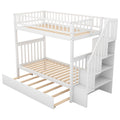 AECOJOY Twin Over Twin Bunk Bed with Trundle and Storage, Solid Pine Wood White