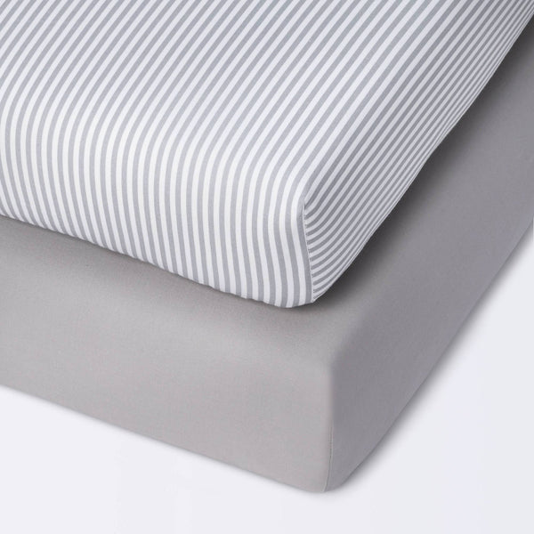 Fitted Mini Crib Sheet - Cloud Island - Stripe/Gray - 2pk
