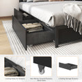 LED Full Bed Frame with Storage Headboard & 4 Drawers, Industrial Metal Platform Bed with Power Charging Station & USB Ports