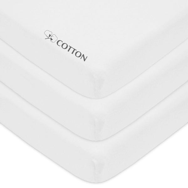 American Baby Company 3 Pack 100% Natural Cotton Value Jersey Knit Fitted Portable/Mini-Crib Sheet, White, 24" x 38" x 5", Soft Breathable, for Boys