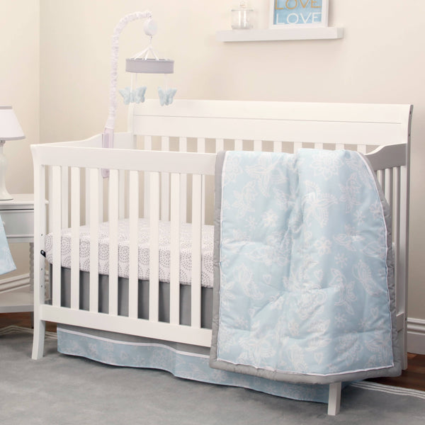 NoJo Dreamer Collection 8pc Floral Aqua/Grey Crib Bedding Set