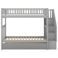 AECOJOY Twin Over Twin Bunk Bed with Trundle and Storage, Solid Pine Wood White