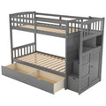 AECOJOY Twin over Full/Twin Convertible Bunk Bed with Storage Shelves and Drawers, Grey