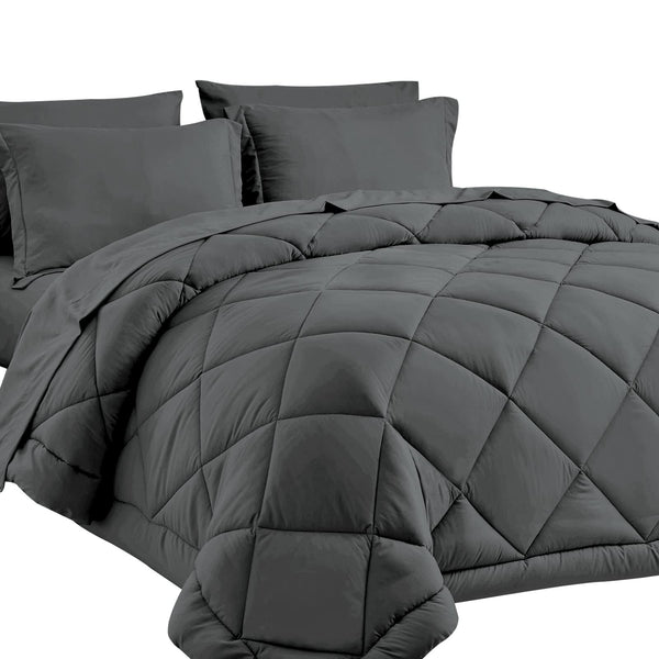CozyLux Queen Bed in A Bag 7-Pieces Comforter Sets with Comforter and Sheets Dark Grey All Season Bedding Sets with Comforter, Pillow Shams, Flat