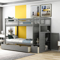 AECOJOY Twin over Full/Twin Convertible Bunk Bed with Storage Shelves and Drawers, Grey