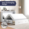 ZAFLY Murphy Bed with Trifold Foam Mattress, Cabinet Bed Has USB Charging Station, Convertible Bed with Storage Platform, Cabinet Chest Bed with Large Drawers for Living Room/Bedroom (Grey)