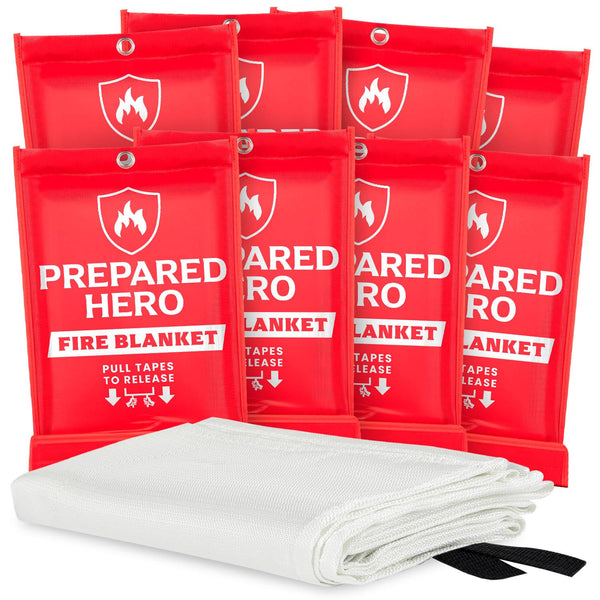 Prepared Hero Emergency Fire Blanket - 8 Pack - Fire Suppression Blanket for Kitchen, 40�� x 40�� Fire Blanket for Home, Fiberglass Fire Blanket.