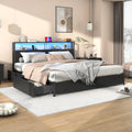 LED Full Bed Frame with Storage Headboard & 4 Drawers, Industrial Metal Platform Bed with Power Charging Station & USB Ports
