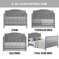 Oxford Baby North Bay 4 - in - 1 Convertible Crib, Snow White, GREENGUARD Gold Certified, Wooden Crib