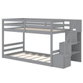 Twin Over Twin Bunk Bed with Storage Stairs, Solid Wood Floor Bunk Bed with Full-Length Guardrails, Low Bunk Bed with for Kids Teens Adults