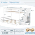 Twin Over Full Bunk Bed with Storage Stairs, Solid Wood Floor Bunk Bed with Full-Length Guardrails, Low Bunk Bed with for Kids Teens Adults