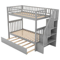 AECOJOY Twin Over Twin Bunk Bed with Trundle and Storage, Solid Pine Wood White