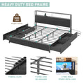 LED Full Bed Frame with Storage Headboard & 4 Drawers, Industrial Metal Platform Bed with Power Charging Station & USB Ports