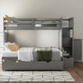 AECOJOY Twin over Full/Twin Convertible Bunk Bed with Storage Shelves and Drawers, Grey