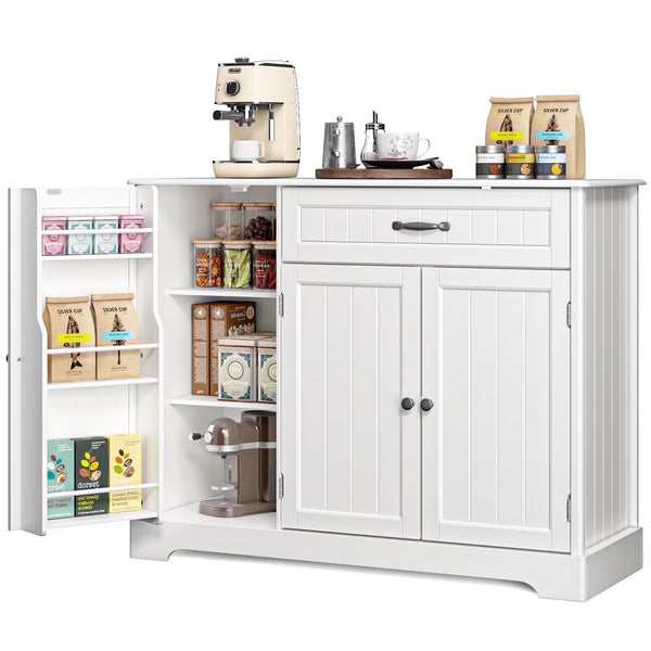 Coffee Bar, Lofka 42" Kitchen Storage Cabinet, Sideboard Buffet Cabinet with 8 Shelves, 1 Drawer