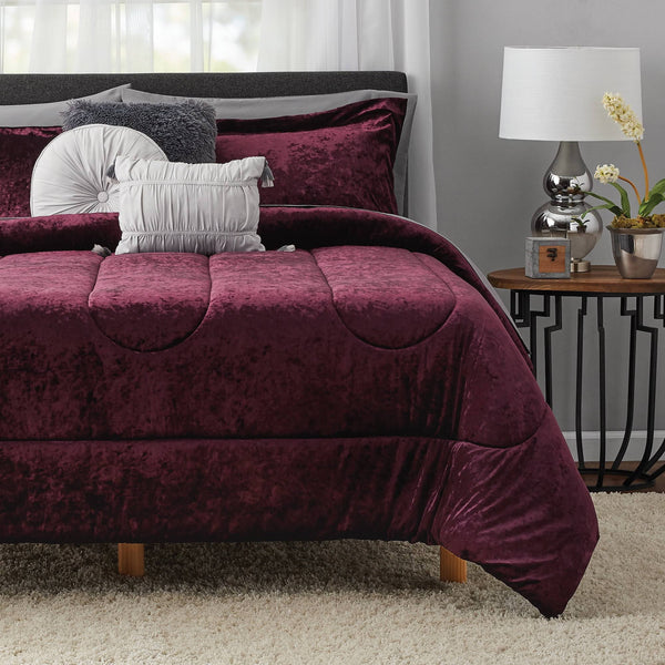Mainstays Queen Size Metropolis Velvet Bed in A Bag Bedding Set with Bonus Sheet Set Plus Pillows - 10 ct
