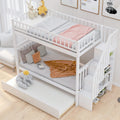AECOJOY Twin Over Twin Bunk Bed with Trundle and Storage, Solid Pine Wood White