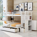 AECOJOY Twin over Full/Twin Convertible Bunk Bed with Storage Shelves and Drawers, Grey