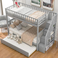 AECOJOY Twin Over Twin Bunk Bed with Trundle and Storage, Solid Pine Wood White