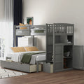 AECOJOY Twin over Full/Twin Convertible Bunk Bed with Storage Shelves and Drawers, Grey