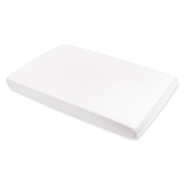 Babyletto Mini Crib Sheet in GOTS Certified Organic Muslin Cotton - White
