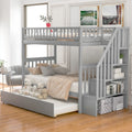 AECOJOY Twin Over Twin Bunk Bed with Trundle and Storage, Solid Pine Wood White