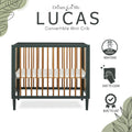 Dream on Me Lucas Mini Modern Crib with Rounded Spindles I Convertible Crib I Mid - Century Meets Modern I Portable Crib