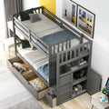 AECOJOY Twin over Full/Twin Convertible Bunk Bed with Storage Shelves and Drawers, Grey