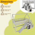 Twin Over Twin Bunk Bed House Design with Slide, Staircases & Storage Compartments, No Box Spring Needed, Wood Twin Floor Bed for Kids Teens