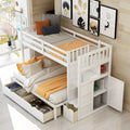 AECOJOY Twin over Full/Twin Convertible Bunk Bed with Storage Shelves and Drawers, Grey