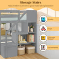Twin Over Twin Bunk Bed with Storage Stairs, Solid Wood Floor Bunk Bed with Full-Length Guardrails, Low Bunk Bed with for Kids Teens Adults