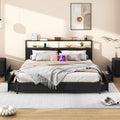 LED Full Bed Frame with Storage Headboard & 4 Drawers, Industrial Metal Platform Bed with Power Charging Station & USB Ports