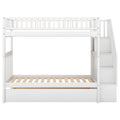 AECOJOY Twin Over Twin Bunk Bed with Trundle and Storage, Solid Pine Wood White